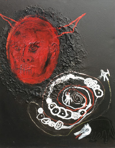Minotaure et labyrinthe série Monstres peinture acrylique et caséine sur toile