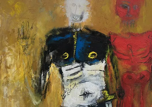 Ancêtres série Monstres guerrier et spectre rouge acrylique sur toile