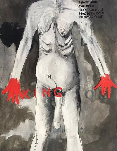 Lady Macbeth exposition Shakespeare Territories Château du grand Jardin théâtre Étoile du Nord acrylique sur toile imprimée carte du Royaume-Uni Inverness sang sur les mains